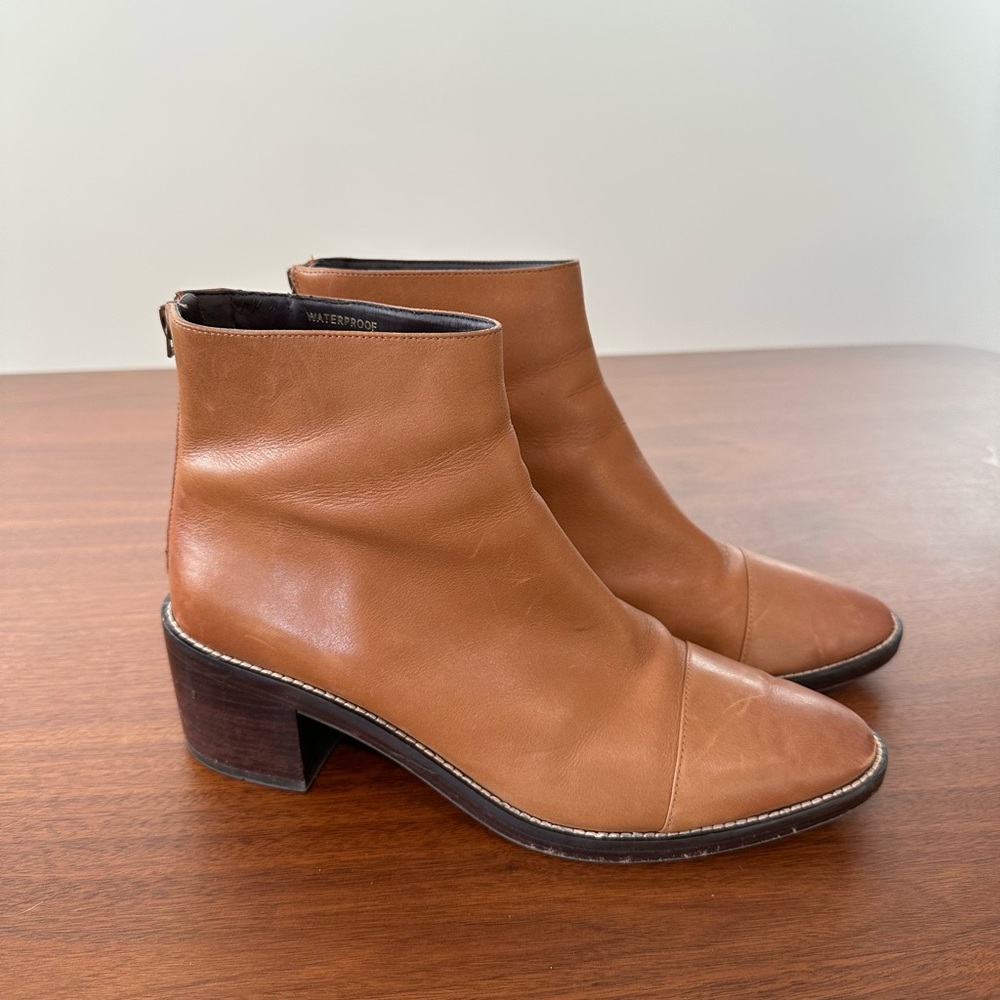 Cole Haan Waterproof Women’s Genuine Cognac Tan Leather Ankle Boots size 10
